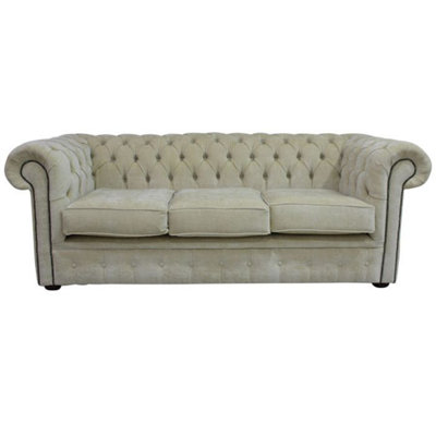 Chesterfield Handmade 3 Seater Sofa Settee Velluto Chiffon Beige Fabric In Classic Style from B&Q