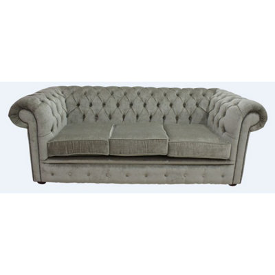 Chesterfield Handmade 3 Seater Sofa Settee Velluto Sage Green Fabric In Classic Style from B&Q