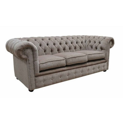 Chesterfield Handmade 3 Seater Sofa Settee Pimlico Mink Brown Fabric In Classic Style from B&Q
