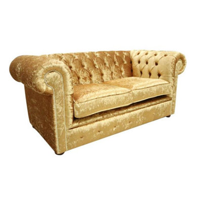 Chesterfield Original 2 Seater Sofa Settee Shimmer Gold Velvet Fabric In Classic Style from B&Q
