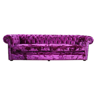 Chesterfield Crystal 4 Seater Lustro Glamour Pink Velvet Fabric Sofa In Classic Style from B&Q