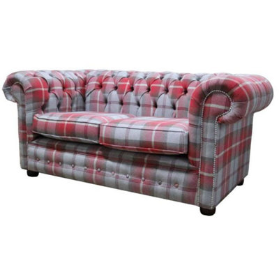 Chesterfield Genuine Tartan 2 Seater Sofa Balmoral Cherry Red Fabric In Classic Style from B&Q