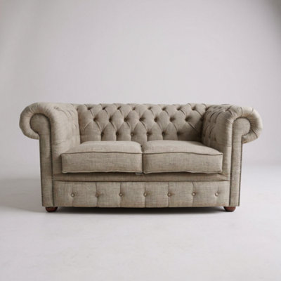 Chesterfield 2 Seater Sofa Settee Charles Linen Nutmeg Grey Fabric In Classic Style from B&Q
