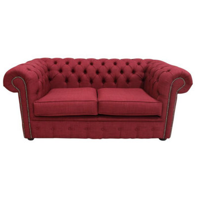 Chesterfield Original 2 Seater Sofa Settee Charles Wine Red Linen Fabric In Classic Style from B&Q