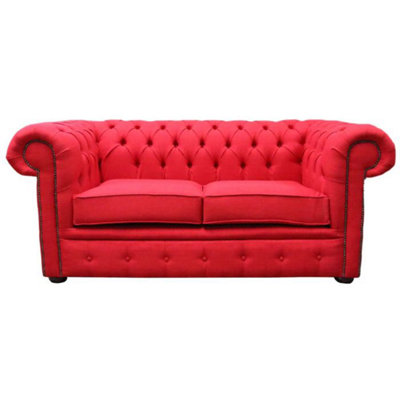 Chesterfield Original 2 Seater Sofa Settee Charles Ruby Red Linen Fabric In Classic Style from B&Q