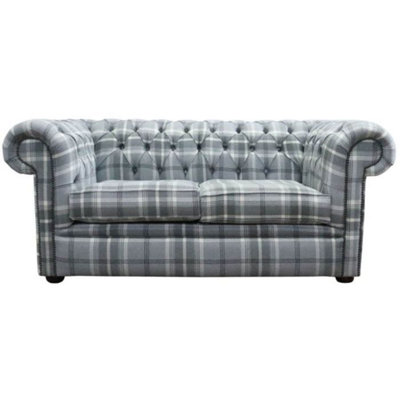Chesterfield Handmade Tartan 2 Seater Sofa Balmoral Dove Grey Fabric In Classic Style from B&Q