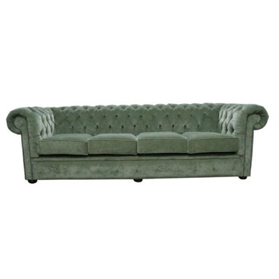 Chesterfield Handmade 4 Seater Sofa Pimlico Moss Green Fabric In Classic Style from B&Q