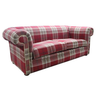 Chesterfield Tartan 1930's 3 Seater Sofa Balmoral Red Fabric In Classic Style from B&Q