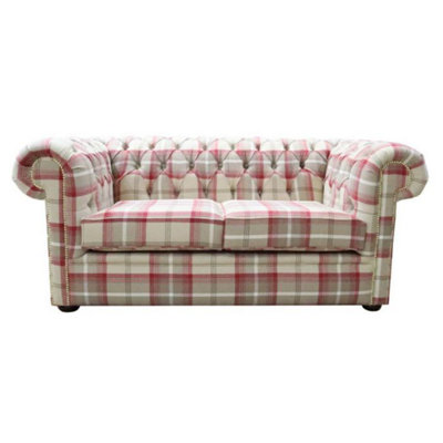 Chesterfield Handmade Tartan 2 Seater Sofa Balmoral Cranberry Fabric In Classic Style from B&Q