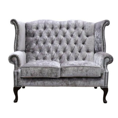 Chesterfield Original 2 Seater High Back Sofa Modena Lavender Velvet Fabric In Queen Anne Style from B&Q