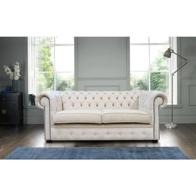 Chesterfield Handmade 3 Seater Sofa Settee Pimlico Cream Fabric In Classic Style from B&Q