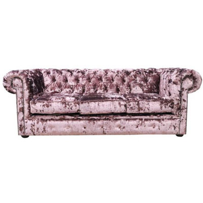 Chesterfield Handmade 3 Seater Sofa Settee Lustro Blush Pink Velvet Fabric In Classic Style from B&Q