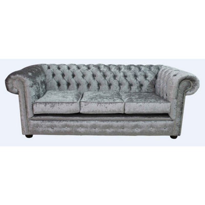Chesterfield Handmade 3 Seater Sofa Settee Shimmer Silver Grey Velvet Fabric In Classic Style from B&Q