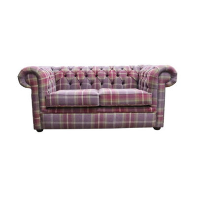 Chesterfield Handmade Tartan 2 Seater Sofa Balmoral Amethyst Purple Fabric In Classic Style from B&Q