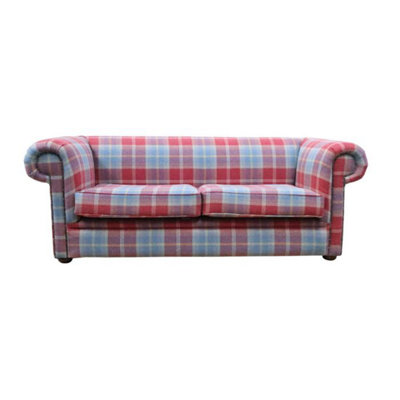 Chesterfield Original Tartan 1930's 3 Seater Sofa Balmoral Ruby Fabric In Classic Style from B&Q