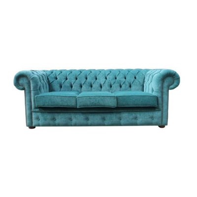 Chesterfield Handmade 3 Seater Sofa Settee Pimlico Petrol Fabric In Classic Style from B&Q