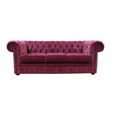 Chesterfield Handmade 3 Seater Sofa Pimlico Burgandy Fabric In Classic Style from B&Q