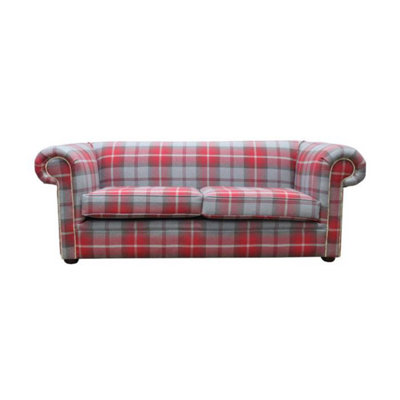 Chesterfield Tartan 1930's 3 Seater Sofa Balmoral Cherry Red Fabric In Classic Style from B&Q