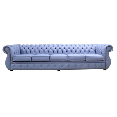 Chesterfield Handmade 5 Seater Shelly Iceblast Blue Leather Sofa In Kimberley Style from B&Q