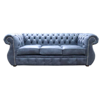 Chesterfield Handmade 3 Seater Sofa Concrete Black Leather In Kimberley Style from B&Q