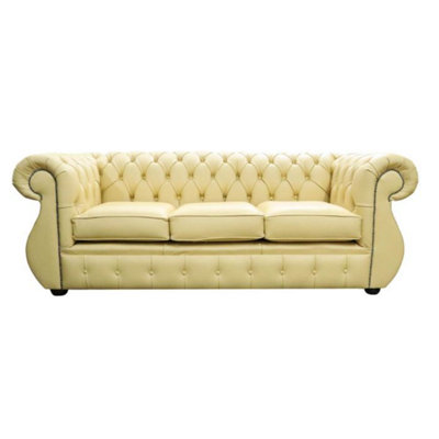 Chesterfield Handmade 3 Seater Sofa Shelly Deluca Yellow Leather In Kimberley Style from B&Q
