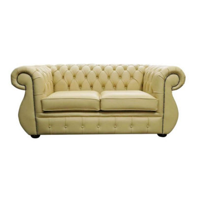 Chesterfield Handmade 2 Seater Sofa Deluca Yellow Leather In Kimberley Style from B&Q
