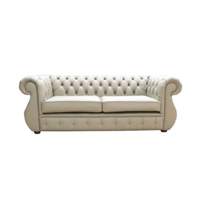 Chesterfield Handmade 3 Seater Sofa Shelly Ash Real Leather In Kimberley Style from B&Q