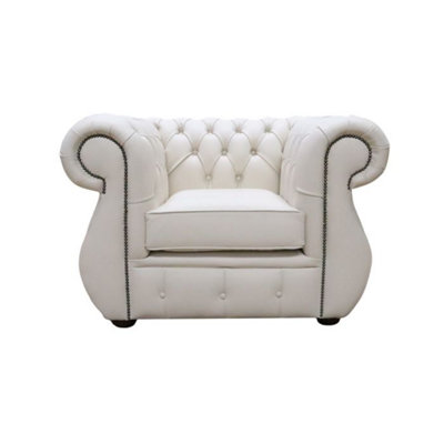 Chesterfield Original Club Chair Shelly Almond Real Leather In Kimberley Style from B&Q