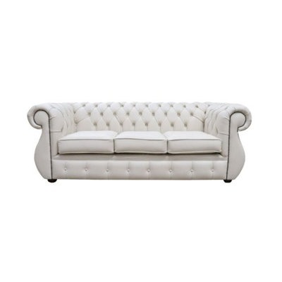 Chesterfield Original 3 Seater Sofa Shelly Almond Leather In Kimberley Style from B&Q