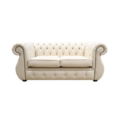 Chesterfield Original 2 Seater Sofa Shelly Almond Real Leather In Kimberley Style from B&Q