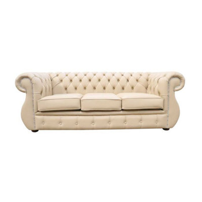 Chesterfield Original 3 Seater Sofa Shelly Stone Leather In Kimberley Style from B&Q