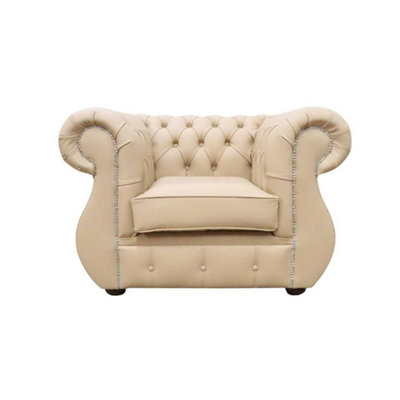 Chesterfield Original Club Chair Shelly Stone Leather In Kimberley Style from B&Q