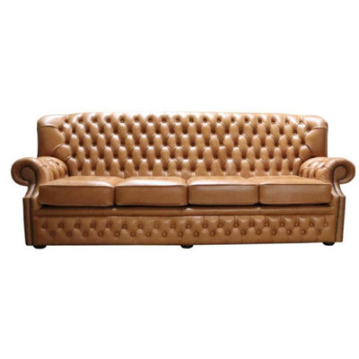 Chesterfield Handmade 4 Seater Sofa Old English Saddle Leather In Monks Style from B&Q