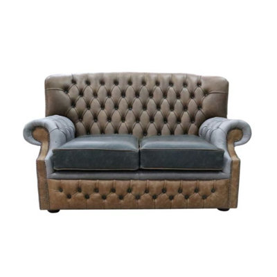 Chesterfield Original Patchwork 2 Seater Sofa Vintage Cracked Wax Leather In Monks Style from B&Q