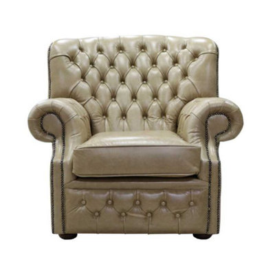 Chesterfield Handmade Armchair Old English Parchment Leather In Monks Style from B&Q