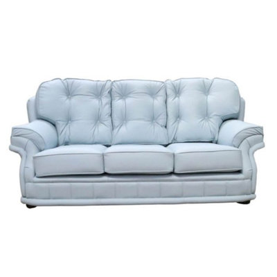 Chesterfield Handmade 3 Seater Sofa Shelly Parlour Blue Leather In Knightsbridge Style from B&Q