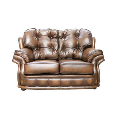 Chesterfield Handmade 2 Seater Settee Sofa Antique Tan Leather In Knightsbridge Style from B&Q