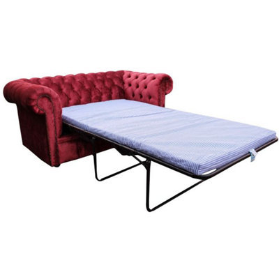 Chesterfield Genuine 2 Seater Sofa Bed Modena Pillarbox Red Velvet Fabric In Classic Style from B&Q