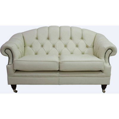 Chesterfield Handmade 2 Seater Sofa Settee Cream Real Leather In Victoria Style from B&Q