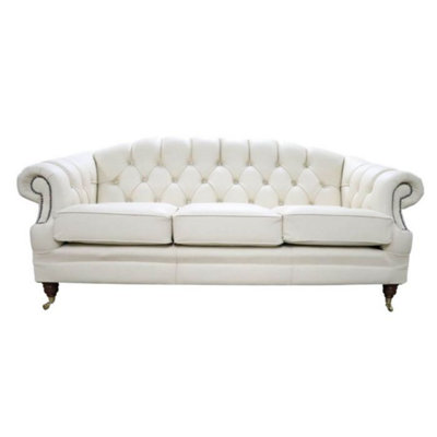 Chesterfield Handmade 3 Seater Sofa Settee Shelly Beige Cream Leather In Victoria Style from B&Q