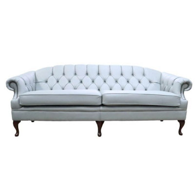 Chesterfield Original 4 Seater Sofa Settee Shelly Moon Mist Grey Leather In Victoria Style from B&Q