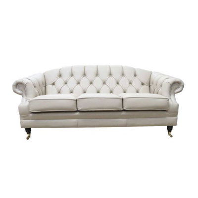 Chesterfield Original 3 Seater Sofa Settee Shelly Pebble Real Leather In Victoria Style from B&Q