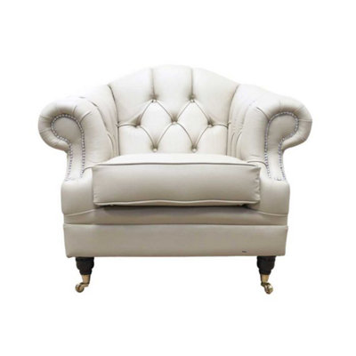 Chesterfield Handmade Armchair Shelly Pebble Real Leather In Victoria Style from B&Q