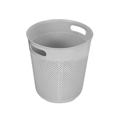  - Large Round Plastic Waste Basket With HandlesGrey Modern Woven Trash Bin