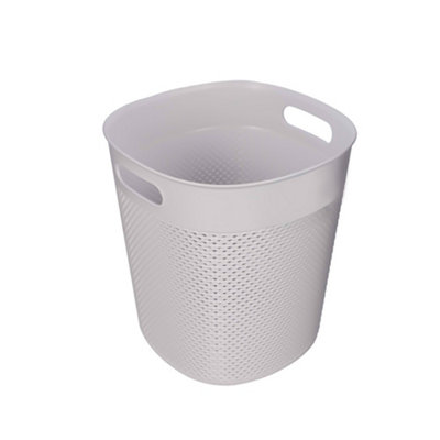  - Large Square Plastic Waste Basket With HandlesGrey Woven Style Trash Bin