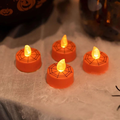  - Halloween Decor Flickering Tealight 4Pk