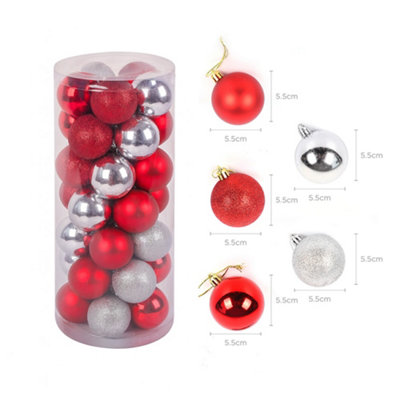 35 Piece Shatterproof Christmas Baubles Ornaments 55mm Red And Silver from B&Q