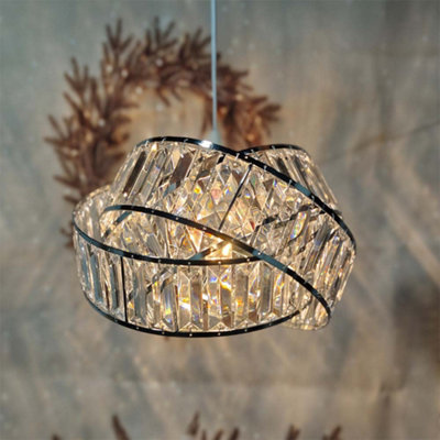  - Modern Chrome With Acrylic Crystals Interwoven Rings Lamp Shade
