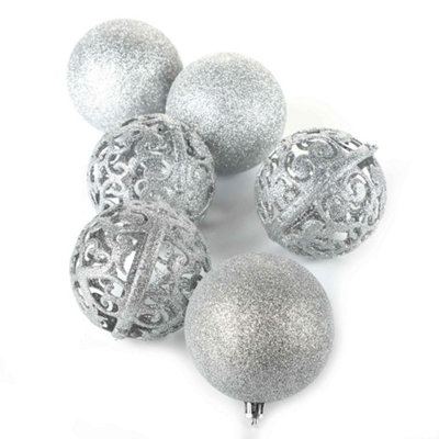 6-Pack Silver Luxe Glitter Christmas Bauble Set 8Cm from B&Q