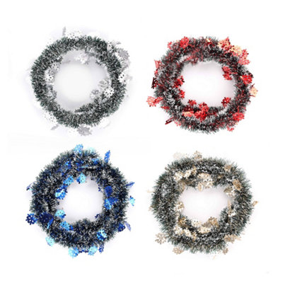  - 4 Pack 2M Festive Snowflake Christmas Tinsel Garland 4 Colours